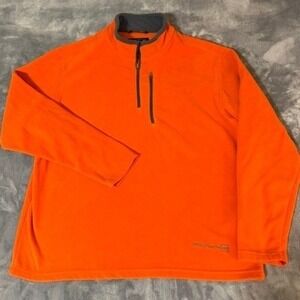 Free Country Mens XL Quarter Zip Fleece Pullover Orange Mock Neck Chest Pocket